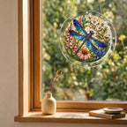 Dragonfly and wildflowers acrylic puzzle suncatcher, colorful DIY window decor