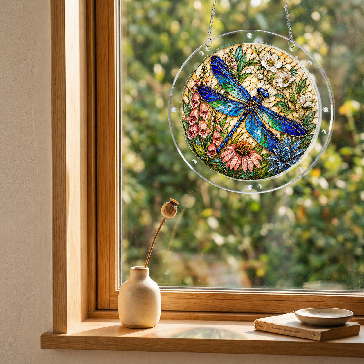 Dragonfly and wildflowers acrylic puzzle suncatcher, colorful DIY window decor