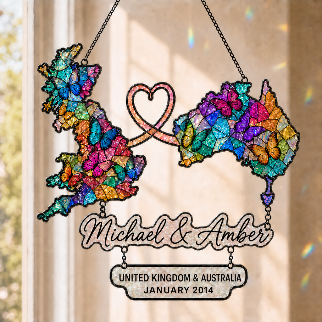 Custom Long Distance Map Acrylic Suncatcher