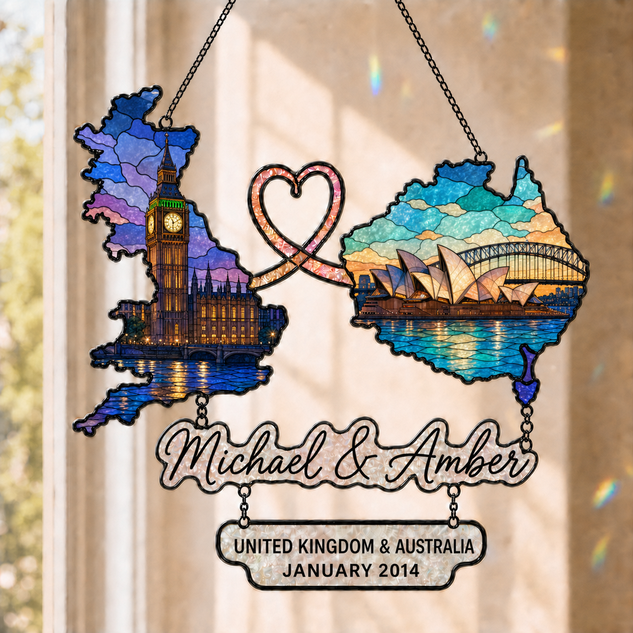 Custom Long Distance Map Acrylic Suncatcher