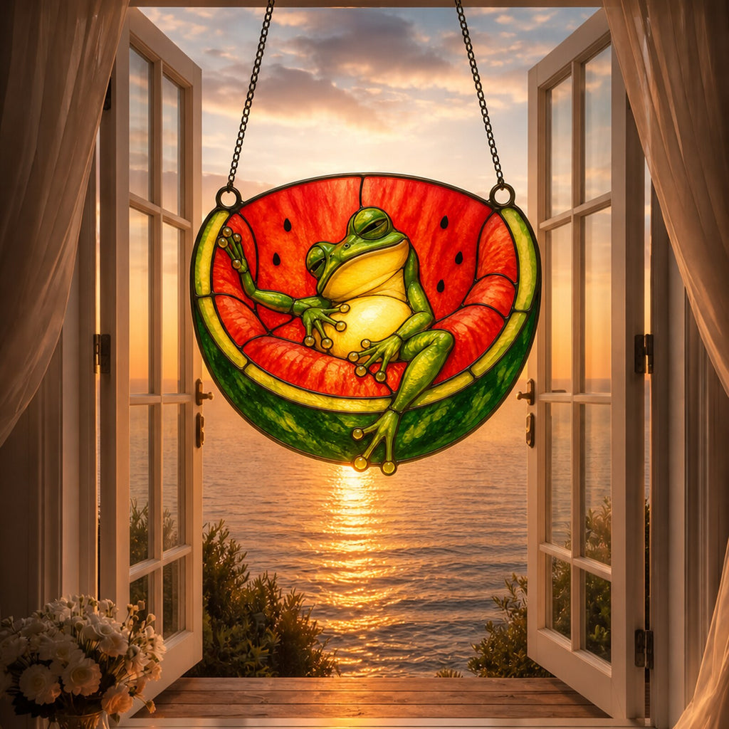 Watermelon Frog Holographic Acrylic Suncatcher
