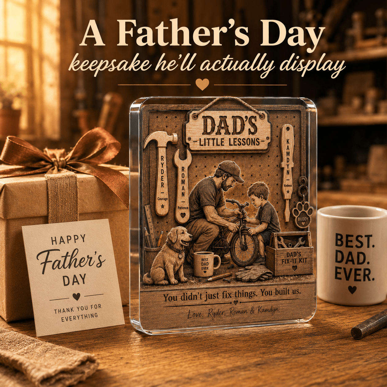 Father's Day personalized handyman dad acrylic plaque gift with custom family names