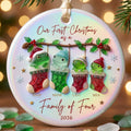 Personalized Our First Christmas as a Family of Four Frog Stockings Ceramic Ornament — One More Stocking