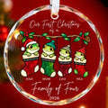 Personalized Our First Christmas as a Family of Four Frog Stockings Glass Ornament