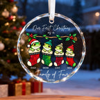 Personalized Our First Christmas as a Family of Four Frog Stockings Glass Ornament