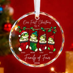 Personalized Our First Christmas as a Family of Four Frog Stockings Glass Ornament