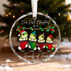 Personalized Our First Christmas as a Family of Four Frog Stockings Glass Ornament