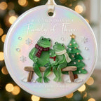 Personalized First Christmas as a Family of Three Frog Ceramic Ornament — Right in the Middle