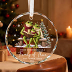 Personalized First Christmas as a Family of Three Frog Glass Ornament