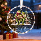 Personalized First Christmas as a Family of Three Frog Glass Ornament