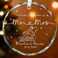 Personalized Our First Christmas as Mr & Mrs Frog Kiss Glass Christmas Ornament