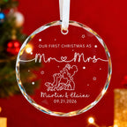 Personalized Our First Christmas as Mr & Mrs Frog Kiss Glass Christmas Ornament