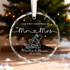 Personalized Our First Christmas as Mr & Mrs Frog Kiss Glass Christmas Ornament