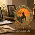Custom fishing dad acrylic plaque displayed on desk and bedside table