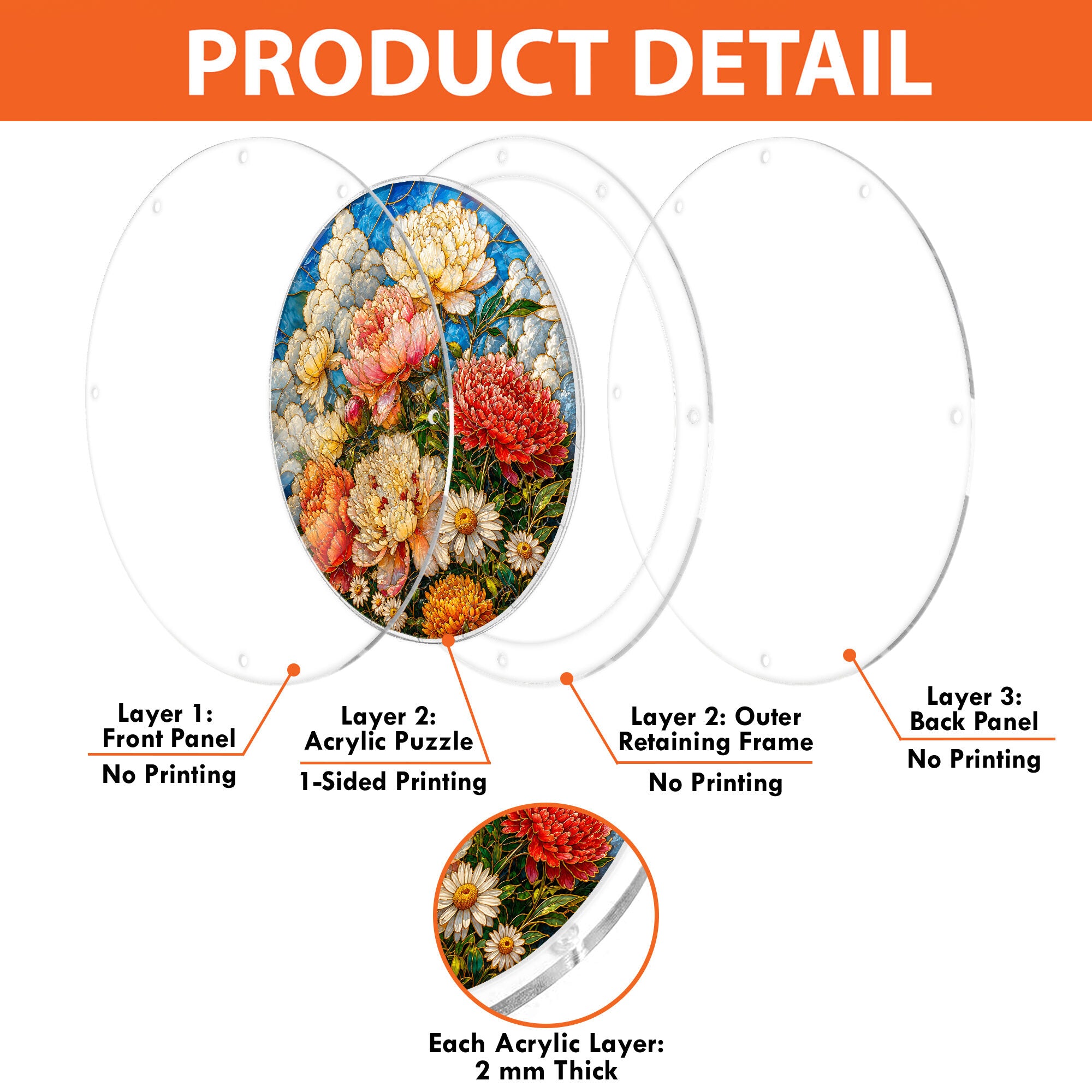 Peony bouquet acrylic puzzle suncatcher, colorful DIY floral window decor