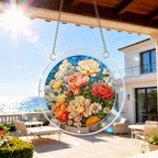 Peony bouquet acrylic puzzle suncatcher, colorful DIY floral window decor