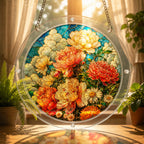 Peony bouquet acrylic puzzle suncatcher, colorful DIY floral window decor