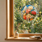 Peony bouquet acrylic puzzle suncatcher, colorful DIY floral window decor