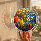 Floral mason jar acrylic puzzle suncatcher, colorful DIY window decor