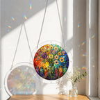 Floral mason jar acrylic puzzle suncatcher, colorful DIY window decor