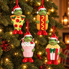 Snack Frog Ceramic Christmas Ornament — Pizza, Hotdog, Milkshake or Popcorn Costume, Single or Set of 4