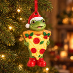 Snack Frog Ceramic Christmas Ornament — Pizza, Hotdog, Milkshake or Popcorn Costume, Single or Set of 4