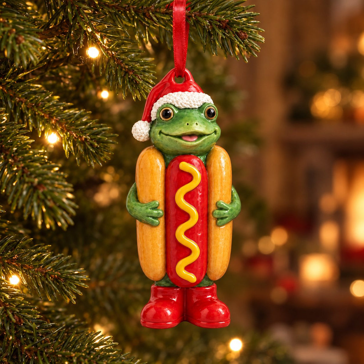 Snack Frog Ceramic Christmas Ornament — Pizza, Hotdog, Milkshake or Popcorn Costume, Single or Set of 4