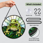 Frog & Baby Piggyback on a Leaf Stained Glass Suncatcher