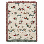 Frog Christmas Village Woven Blanket — Snowy Cabins, Sleds & Cardinals, Cotton Jacquard Throw