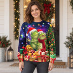 Frog Couple Christmas Galaxy All-Over Print Sweatshirt — Santa Hats, Presents & Christmas Tree, Unisex S to 5XL