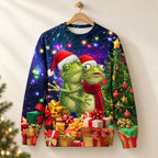 Frog Couple Christmas Galaxy All-Over Print Sweatshirt — Santa Hats, Presents & Christmas Tree, Unisex S to 5XL