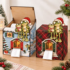 Frog Couple Christmas Wooden Tissue Box Cover — Snowy Cottage or Red Tartan