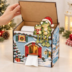 Frog Couple Christmas Wooden Tissue Box Cover — Snowy Cottage or Red Tartan