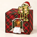 Frog Couple Christmas Wooden Tissue Box Cover — Snowy Cottage or Red Tartan