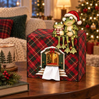 Frog Couple Christmas Wooden Tissue Box Cover — Snowy Cottage or Red Tartan