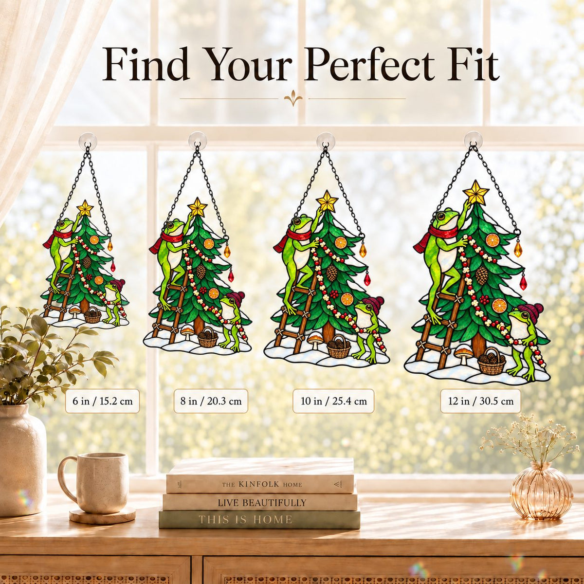 Frog Couple Decorating the Christmas Tree Holographic Acrylic Suncatcher