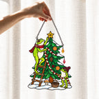 Frog Couple Decorating the Christmas Tree Holographic Acrylic Suncatcher