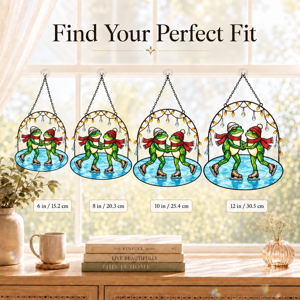 Frog Couple Ice Skating Holographic Acrylic Suncatcher