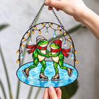 Frog Couple Ice Skating Holographic Acrylic Suncatcher