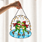 Frog Couple Ice Skating Holographic Acrylic Suncatcher