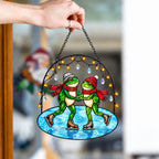 Frog Couple Ice Skating Holographic Acrylic Suncatcher