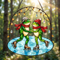 Frog Couple Ice Skating Holographic Acrylic Suncatcher
