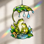 Frog Couple & Leaf Umbrella Holographic Acrylic Suncatcher