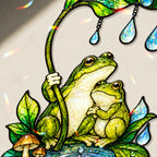 Frog Couple & Leaf Umbrella Holographic Acrylic Suncatcher