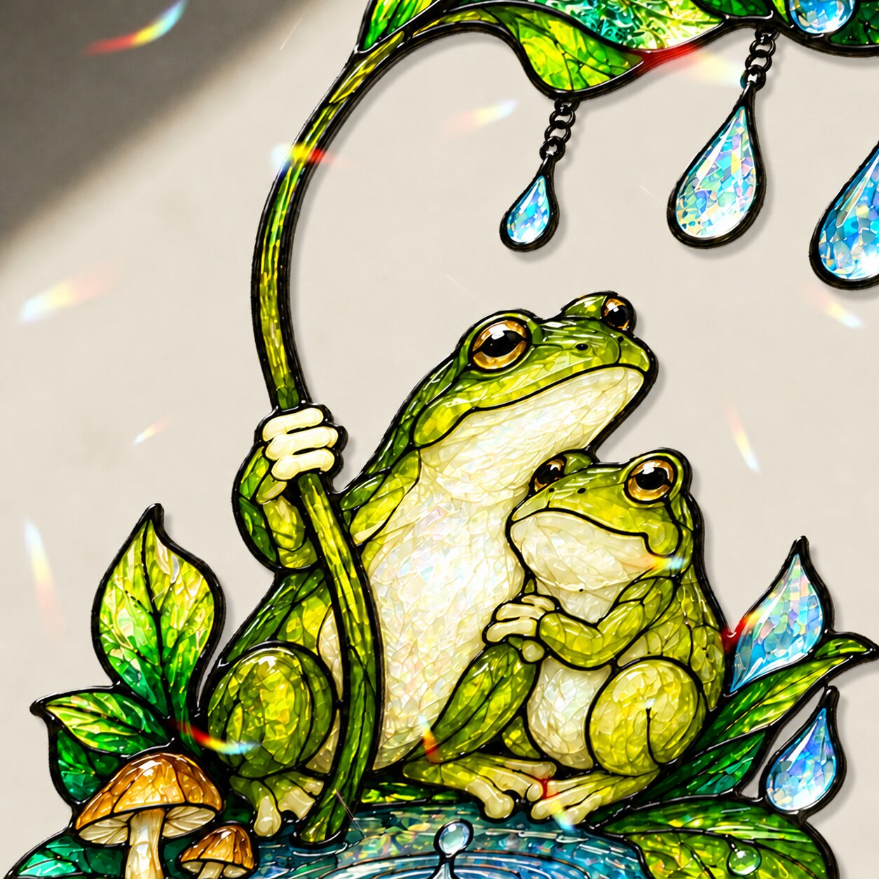 Frog Couple & Leaf Umbrella Holographic Acrylic Suncatcher
