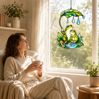 Frog Couple & Leaf Umbrella Holographic Acrylic Suncatcher