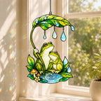 Frog Couple & Leaf Umbrella Holographic Acrylic Suncatcher