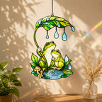 Frog Couple & Leaf Umbrella Holographic Acrylic Suncatcher