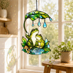 Frog Couple & Leaf Umbrella Holographic Acrylic Suncatcher