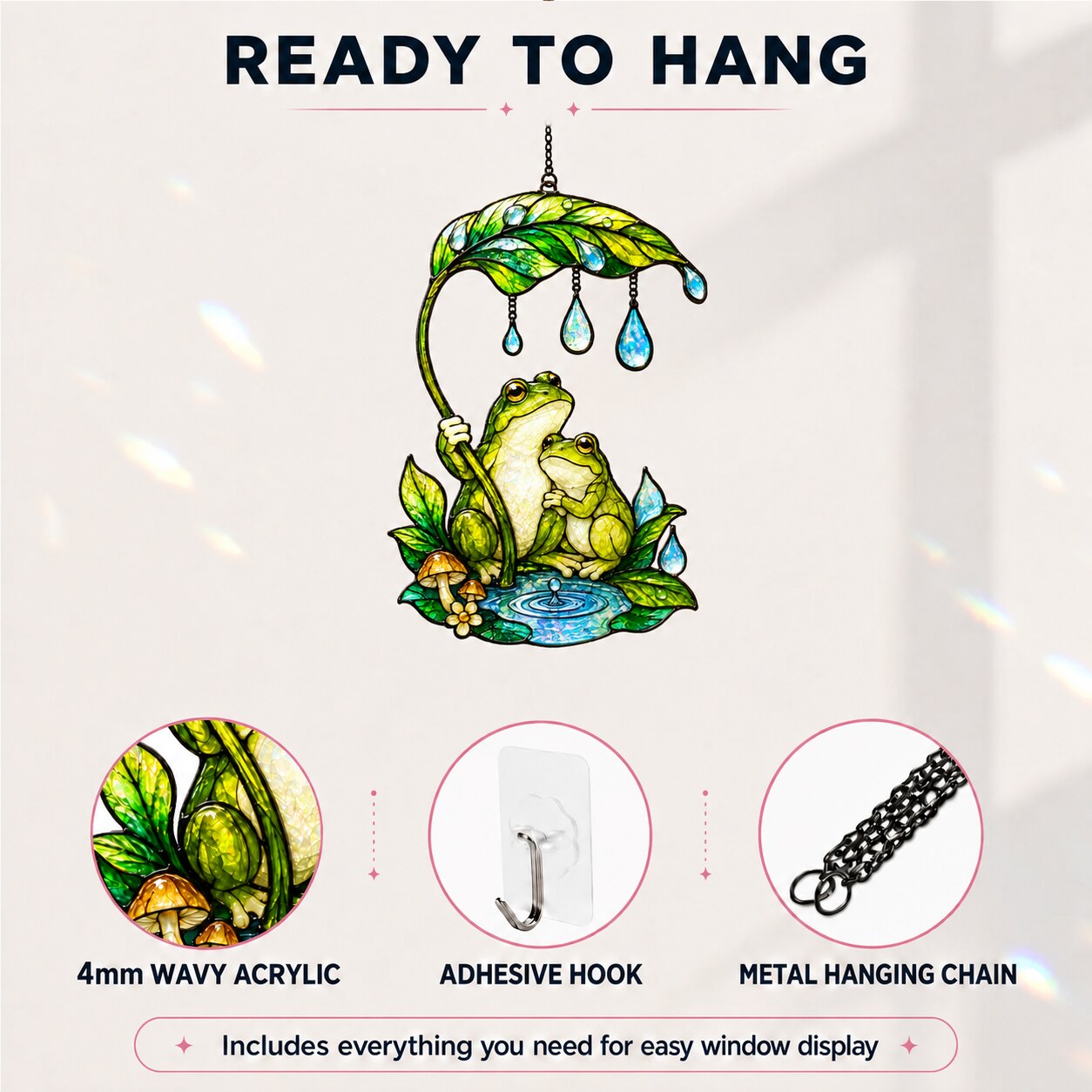 Frog Couple & Leaf Umbrella Holographic Acrylic Suncatcher